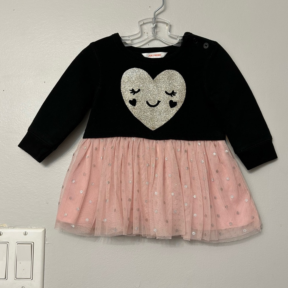 Joe Fresh Black sweater with pink tulle dress. Size 3-6m GUC